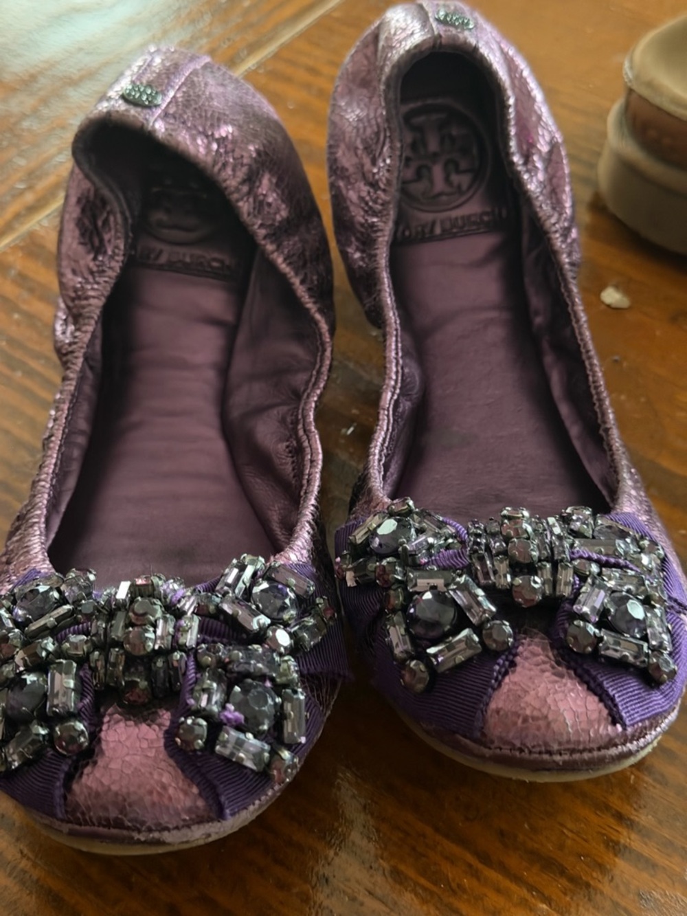 Tory Burch Purple Jeweled Ballet Flats - Picture 2 of 7